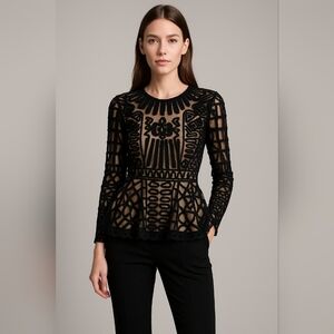 Catherine Malandrino Black nude sheer blouse